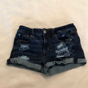 American Eagle Dark Wash Jean Shorts With Rips